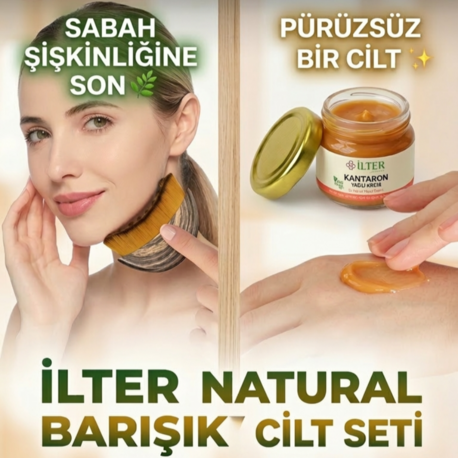 İLTER Natural Barışık Cilt Seti | %100 Doğal Kantaron Yağlı Krem & Lenfatik Drenaj Fırçası