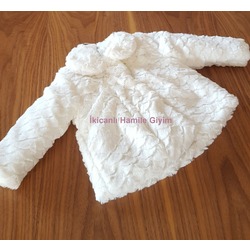 Bebek kürk ceket-kız bebek mont-pembe ve ekru renk-