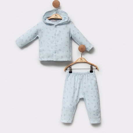 Müslin Bebek Takım-Mavi 2li Bebek Takım