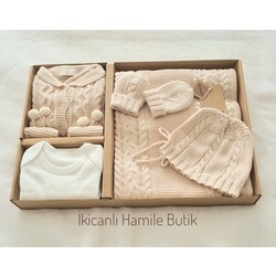 Organik Triko Bebek Takım -bej rengi-triko hastane Çıkışı