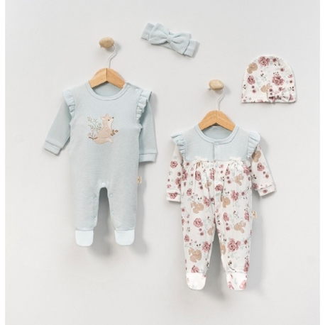 Kız Bebek 2li Tulum Set - Sincaplı Tulum Set