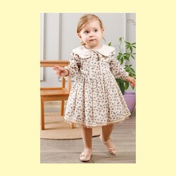 Çiçekli Bebek Elbise-Uzun kollu Bebek Elbisesi
