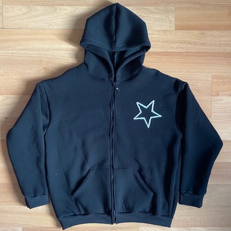 Yıldız Detaylı Fermuarlı Kapüşonlu Hoodie
