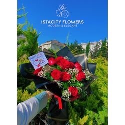 Romantik 20 Kırmızı Gül ve Beyaz Gypsophila Buketi