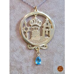 aquamarine taşlı gold renk Antakya Medeniyet Kolyesi