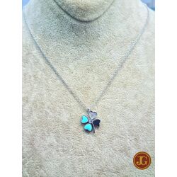 gümüş mavi mineli mini yonca kolye