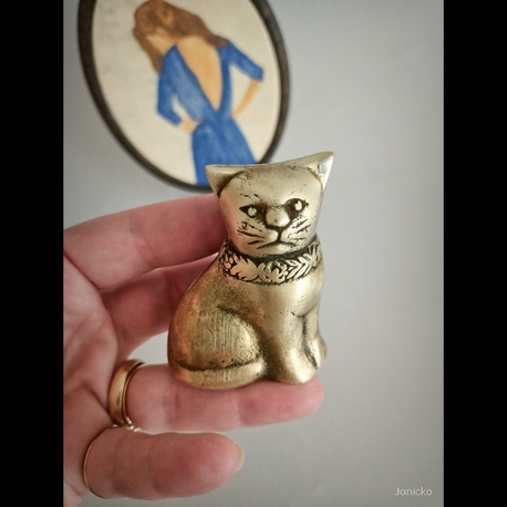 Vintage Pirinç Kedi Figürü