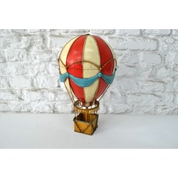 Jayland Metal Eskitilmiş Retro Mavi Kırmızı Sıcak Hava Balonu-Jayland Serisi-21*21*35 CM