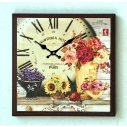MUTFAK › AHŞAP SAATLER › Saatler-MB KARE ÇİÇEK TEMALI DUVAR SAATİ-42*42*5 CM