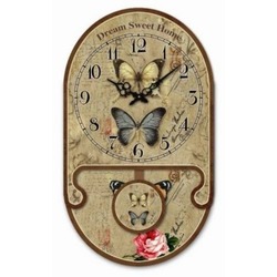MUTFAK › AHŞAP SAATLER › Saatler-MB SARKAÇLI KELEBEKLİ DUVAR SAATİ-25*14*3,5 CM