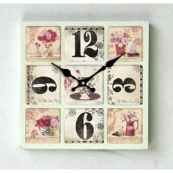MUTFAK › AHŞAP SAATLER › Saatler-MB KARE ÇİÇEK TEMALI DUVAR SAATİ-30*30*3,5 CM