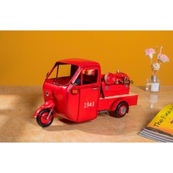 Jayland Metal Eskitilmiş Retro Klasik 3 Tekerlekli İtfaiye Arabası-Jayland Serisi-31*13*16 CM