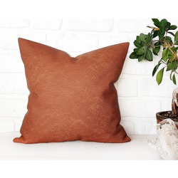 Terracotta suni deri -gerçek deri dokulu -vegan deri yastık kılıf -3 ebat mevcut