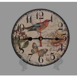 MUTFAK › AHŞAP SAATLER › Saatler-MB YUVARLAK KUŞ TEMALI DUVAR SAATİ-KÜÇÜK-18*18*3 CM