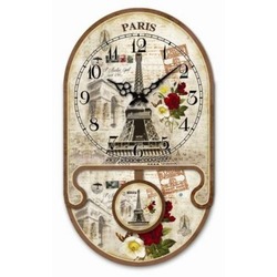 MUTFAK › AHŞAP SAATLER › Saatler-MB SARKAÇLI PARIS EYFELLİ DUVAR SAATİ-KÜÇÜK-25*14*3,5 CM