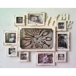 MUTFAK SAATLERİ SERİSİ-MB FOTOĞRAF ÇERÇEVELİ ESKİTİLMİŞ HOME TEMALI DUVAR SAATİ