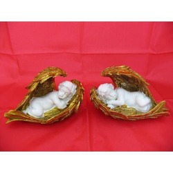 Melek Figürler-QQC 2Lİ KANATLI UYUYAN MELEK IŞIKLI>>17X9.5X10 CM.