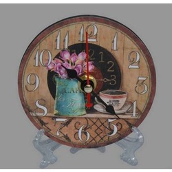 MUTFAK › AHŞAP SAATLER › Saatler-MB YUVARLAK CAFE TEMALI DUVAR-MASA SAATİ-KÜÇÜK-18*18*3 CM