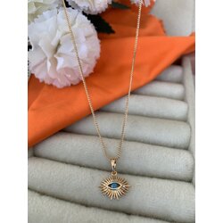 VIP TASARIM MAVİ TAŞLI  GÖZ KOLYE GOLD 