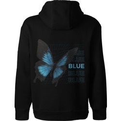 Kapüşonlu Sweetshirt Blue Kelebek Baskılı Hoodie