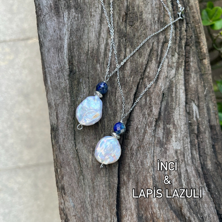 İnci ve Lapis Lazuli Kolye