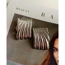 Silver renk vintage kare küpe 