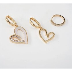 3’lü kalp sedef gold küpe