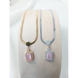 E1003 Pembe Taşlı Kolye