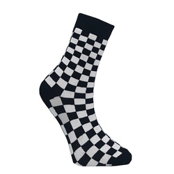 Unisex Siyah Beyaz Full Damalı Neşeli Çorap 