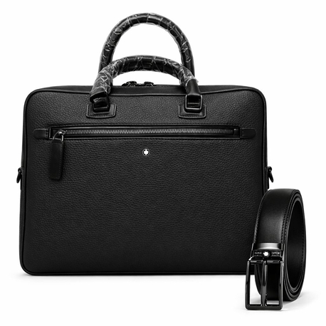 Montblanc Meisterstück Soft Grain Leather Briefcase & Belt Set Black