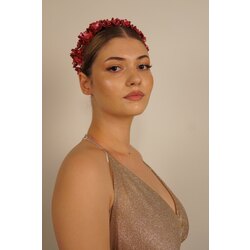 KIRMIZI PEARLY ÇİÇEK TAÇ 
