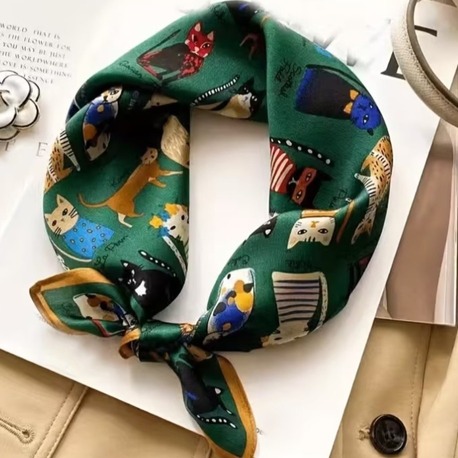 Kedi Baskılı Kare Fular / Bandana / Eşarp
