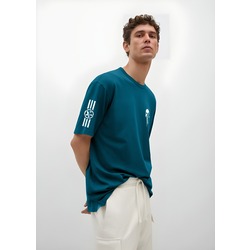 THE PUNİSHER  Tasarımlı PETROL MAVİSİ Unisex Oversize Bisiklet Yaka T-shirt 