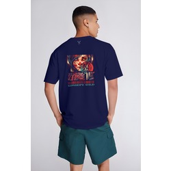 LA CLUERTE  Tasarımlı Unisex LACİVERT Oversize Bisiklet Yaka T-shirt