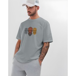 MECHA MAUL Tasarımlı GRİ Unisex Oversize Bisiklet Yaka T-shirt