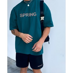 ÇİÇEKLİ SPRİNG  Tasarımlı Unisex Oversize Bisiklet Yaka T-shirt 