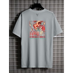 LA CLUERTE  Tasarımlı Unisex GRİ Oversize Bisiklet Yaka T-shirt