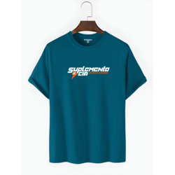 SUPLEMENTO Tasarımlı PETROL MAVİSİ Unisex Oversize Bisiklet Yaka T-shirt