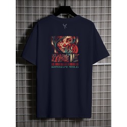 LA CLUERTE  Tasarımlı KOYU LACİVERT Unisex Oversize Bisiklet Yaka T-shirt