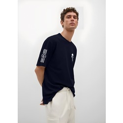 THE PUNİSHER  Tasarımlı KOYU LACİVERT Unisex Oversize Bisiklet Yaka T-shirt 