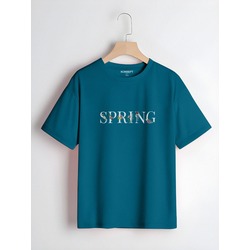 YAZILI SPRİNG  Tasarımlı Unisex Oversize Bisiklet Yaka T-shirt 