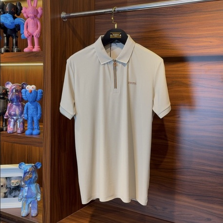 Zegna Özel Kumaş Polo Yaka Açık Bej Tshirt 8008