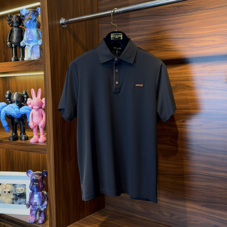 Zegna Özel Kumaş Polo Yaka Siyah Tshirt