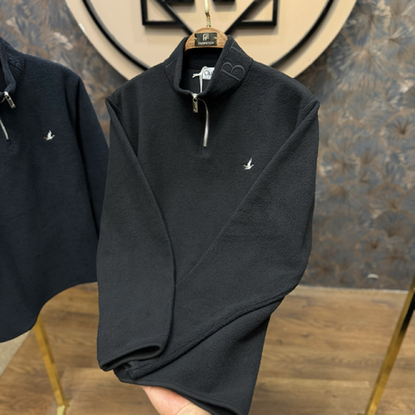 PREMIUM PELUŞ YARIM FERMUARLI SWEAT(SİYAH)