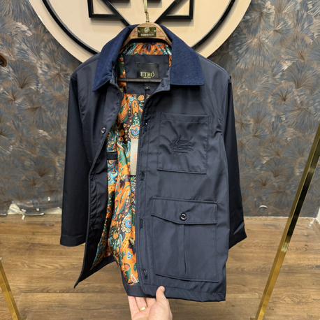 PREMIUM ETRO ASTAR DETAYLI KADİFE YAKA MEVSİMLİK MONT(LACİVERT)