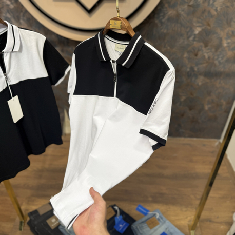 PREMIUM CALVIN YARIM FERMUARLI POLO YAKA T-SHIRT(BEYAZ)