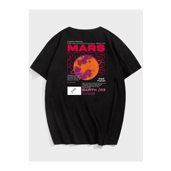Erkek Siyah Oversize Mars Baskılı T-shirt