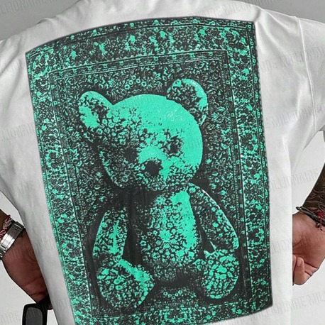 Erkek Siyah Traditional Ayıcık Teddy Bear Oversize Fit Bol Geniş Kalıp Salaş Kesim T-Shirt