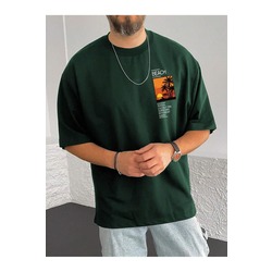 Göğüs Beach Baskılı Oversize Erkek T-Shirt