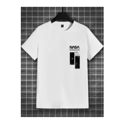 Beyaz Oversize Nasa Baskılı T-shirt - Oversize Baskılı